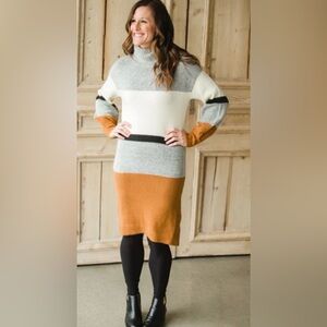 Hem & Thread Colorblock Turtleneck Sweater Dress Size small #947